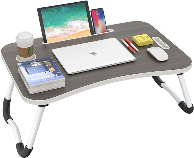 BUYIFY Folding Lap Desk, 23 Inch Portable Wood Black Laptop Bed Desk Lap Desk with Cup Holder, fo... | Amazon (US)