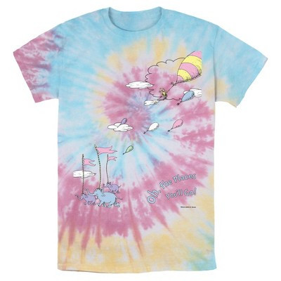 Men's Dr. Seuss Oh The Places You'll Go Scene T-Shirt - Blue/Pink/Light Yellow - Medium | Target