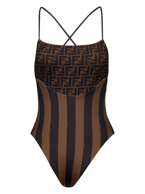 FENDI logo-print Reversible Swimsuit  | Brown | FARFETCH | Farfetch Global