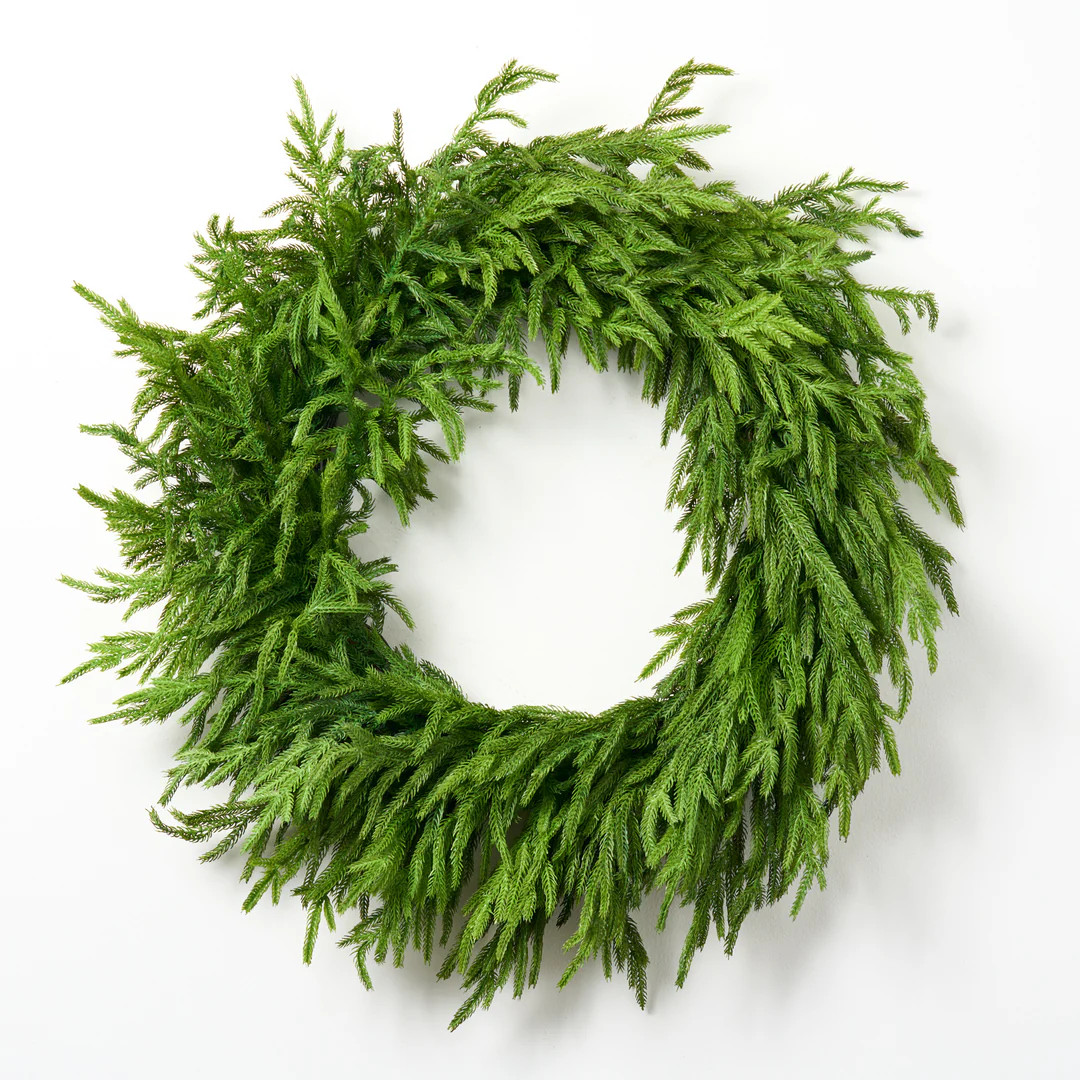 Norfolk Collection - Real Touch Norfolk Pine Front Door Christmas Holiday Winter Wreath - 30" | Darby Creek Trading