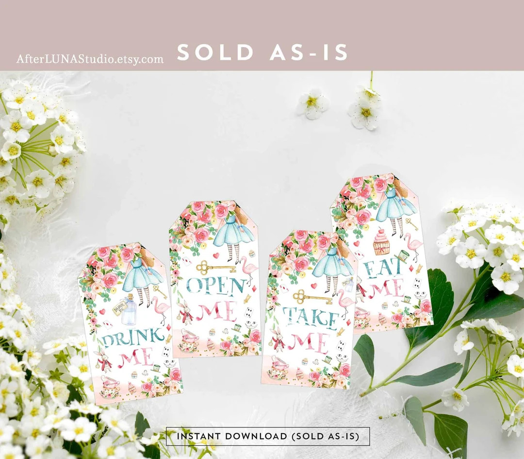 Alice in Wonderland Tags Take Me Eat Me Open Me Drink Me Tag Tags Alice in Onederland Favor Tags ... | Etsy (US)