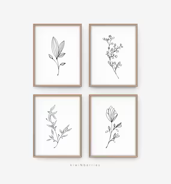 Minimalist decor, Minimal wall art, Pencil leaf drawings, Contour botanical art, Botanical prints... | Etsy (US)