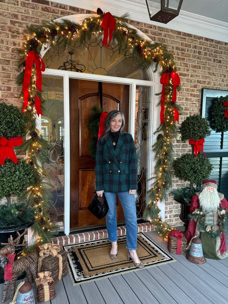 Shopped my closet for this look! Casually festive with this Walmart blackwatch blazer with cropped jeans and leopard pumps! #plaidblazer #preppy #ralphlaurenlook 

#LTKover40 #LTKHoliday #LTKstyletip