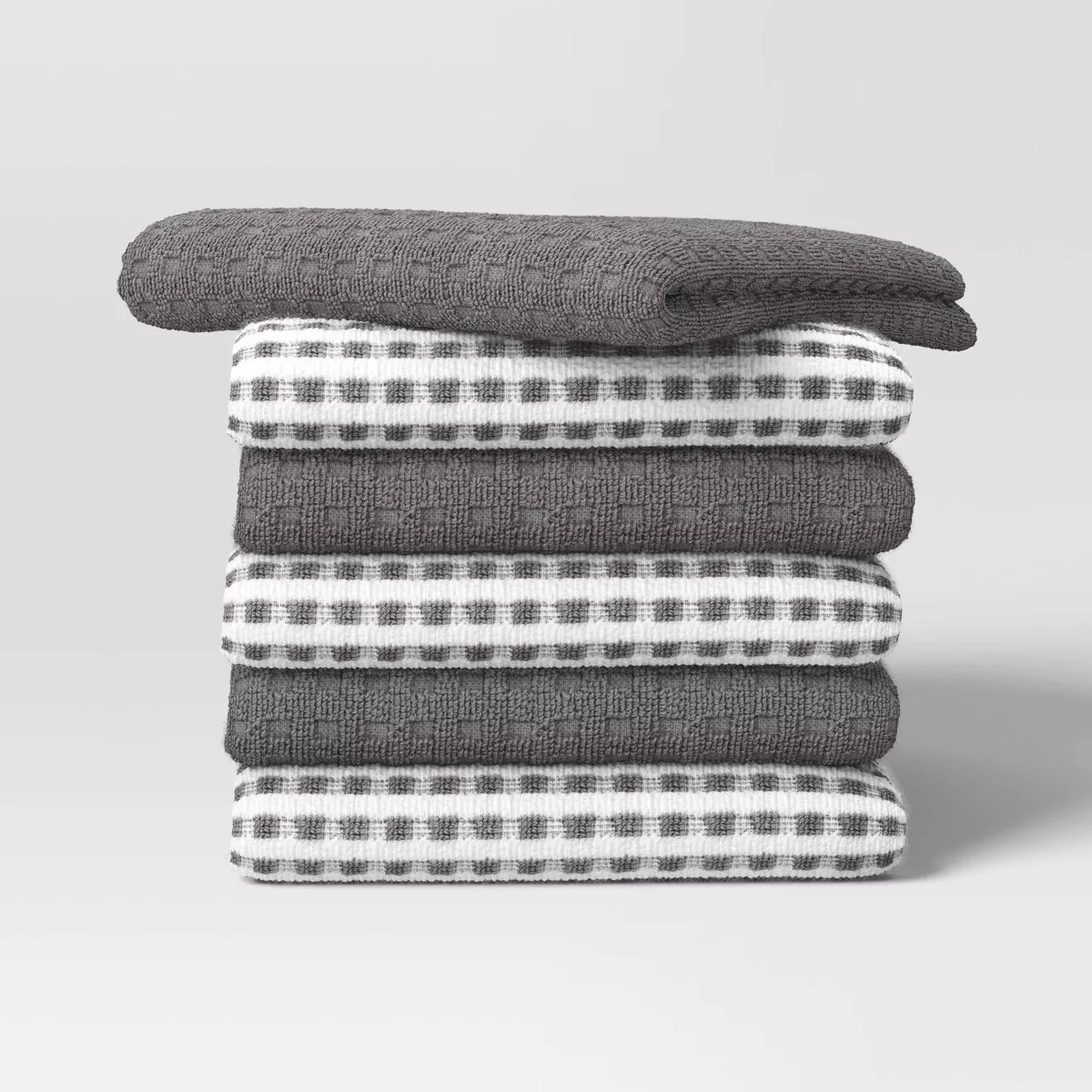6pc Terry Kitchen Towels Gray - Room Essentials™: Gingham Check, Cotton, Machine Wash, Dish & C... | Target