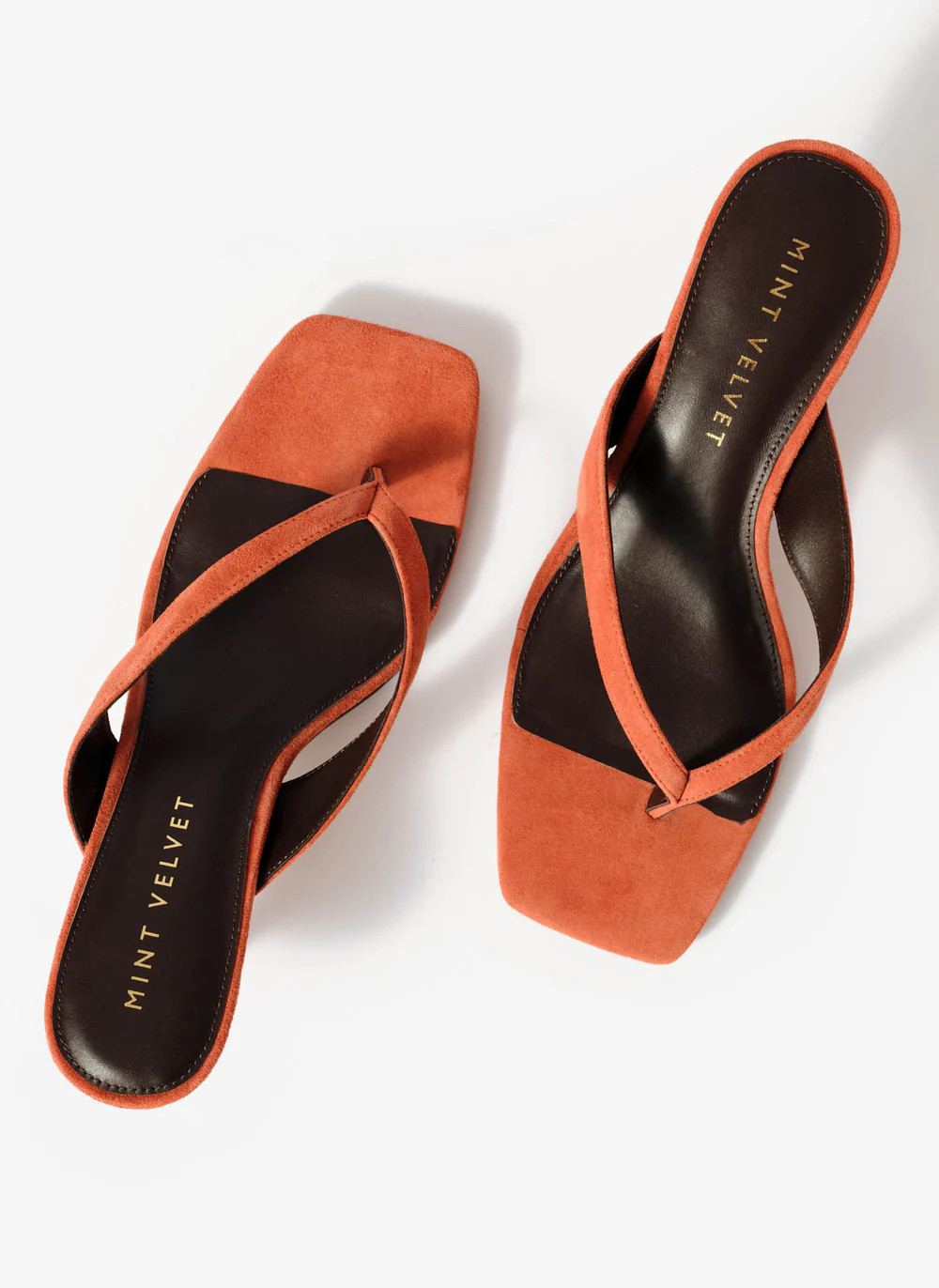 Betty Orange Suede Flip Flop Heels | Mint Velvet