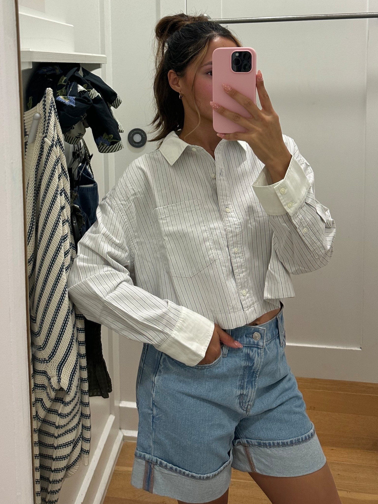 This cropped button up😍 wearing a small in top- fits TTS. Love these jean shorts paired with this top! 

American eagle finds, aerie finds, 

#LTKFindsUnder50 #LTKPetite #LTKStyleTip