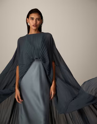 ARRANGE pleated hybrid maxi cape dress in petrol blue | ASOS (Global)