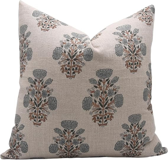 Handcraft Block Print 14X14 Throw Thick Linen Invisiable Zipper Pillowcase Cushion Cover Fall Dec... | Amazon (US)