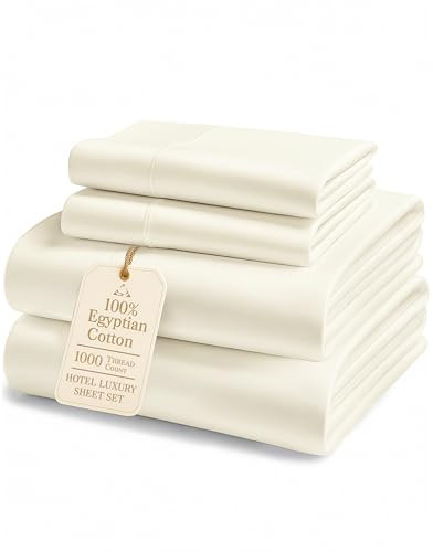 100% Egyptian Cotton King Size Sheets Set – Luxury 1000 Thread Count Ultra Soft & Durable Christmas Sheets King Size, Silky Sateen Weave, Snug Fit 15" Deep Pocket, Hotel Comfort at Home - Ivory | Amazon (US)