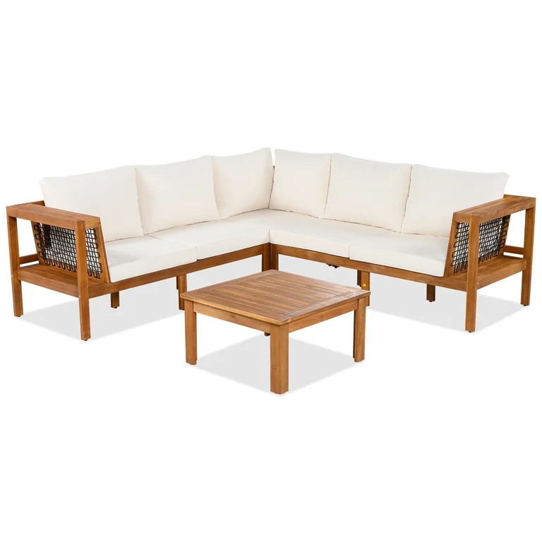 Harper & Bright Designs Acacia Wood Outdoor Sectional Furniture, Patio Modular Sectional Sofa Set... | Walmart (US)