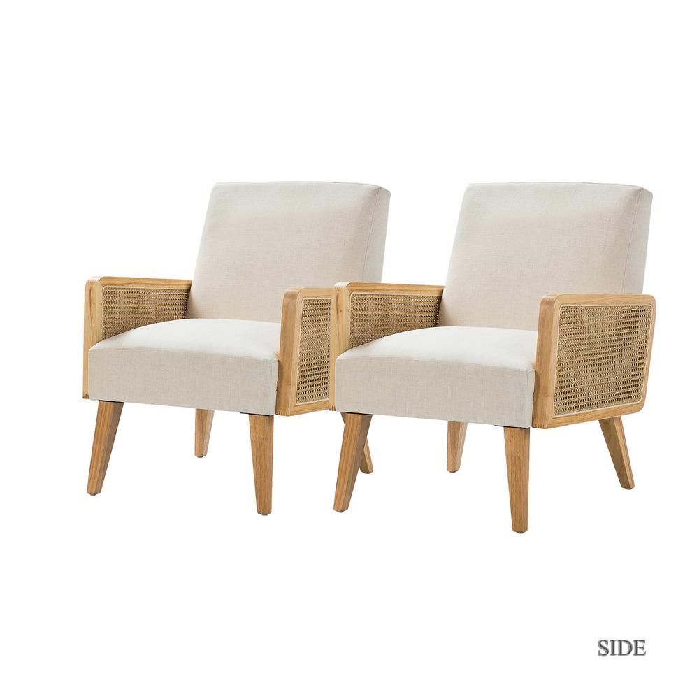 JAYDEN CREATION Delphine Linen Cane Accent Chair (Set of 2) | The Home Depot