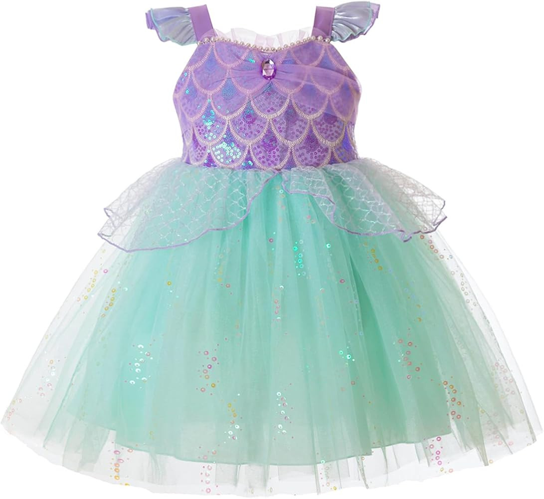 Girls Mermaid Dress Little Mermaid Costume Princess Sequin Sling Tutu Dress for Toddler Kids Birt... | Amazon (US)