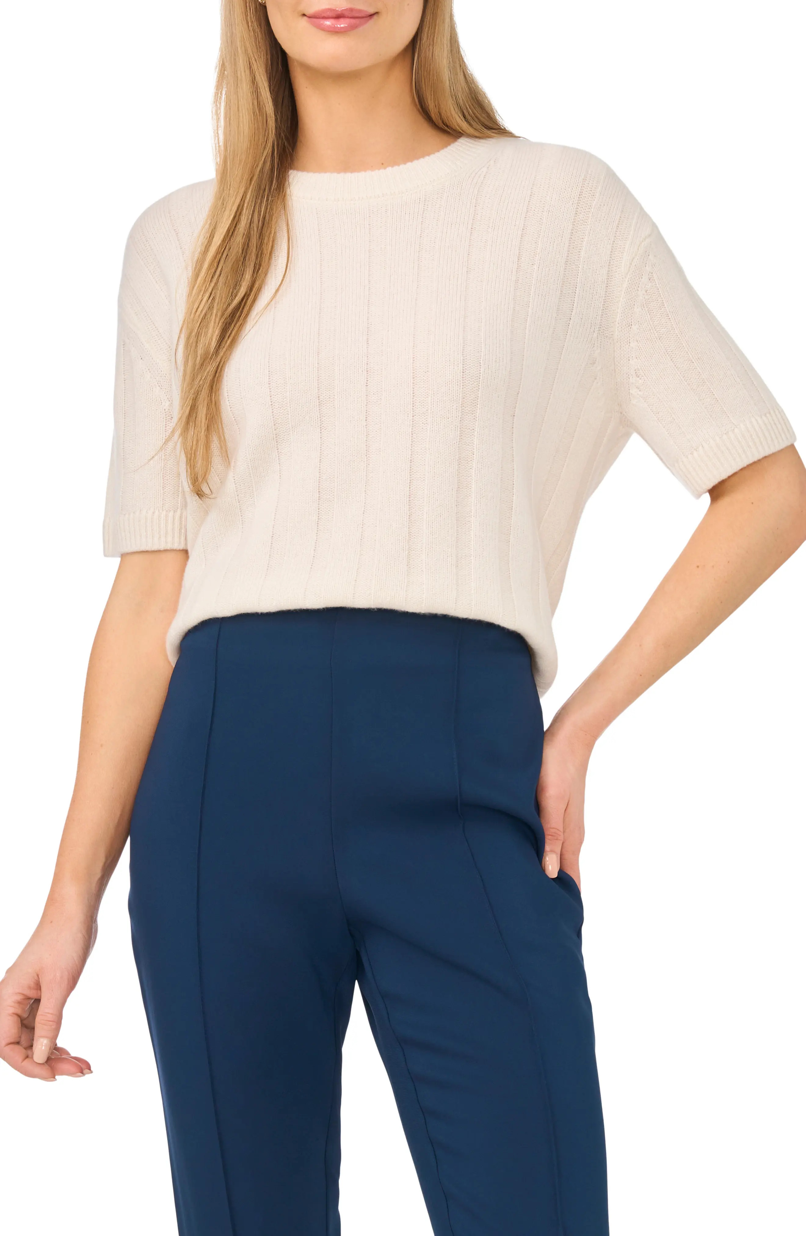 Short Sleeve Cashmere Rib Sweater (Women) | Nordstrom | Nordstrom
