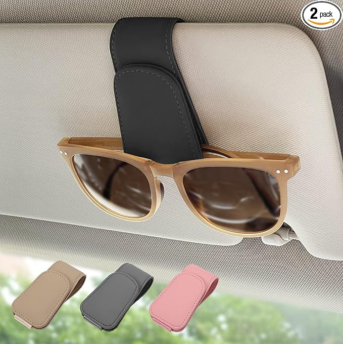 2 Pack Magnetic Leather Sunglass Holder, Eyeglass Hanger Clip for Car Sun Visor, Suitable for Dif... | Amazon (US)