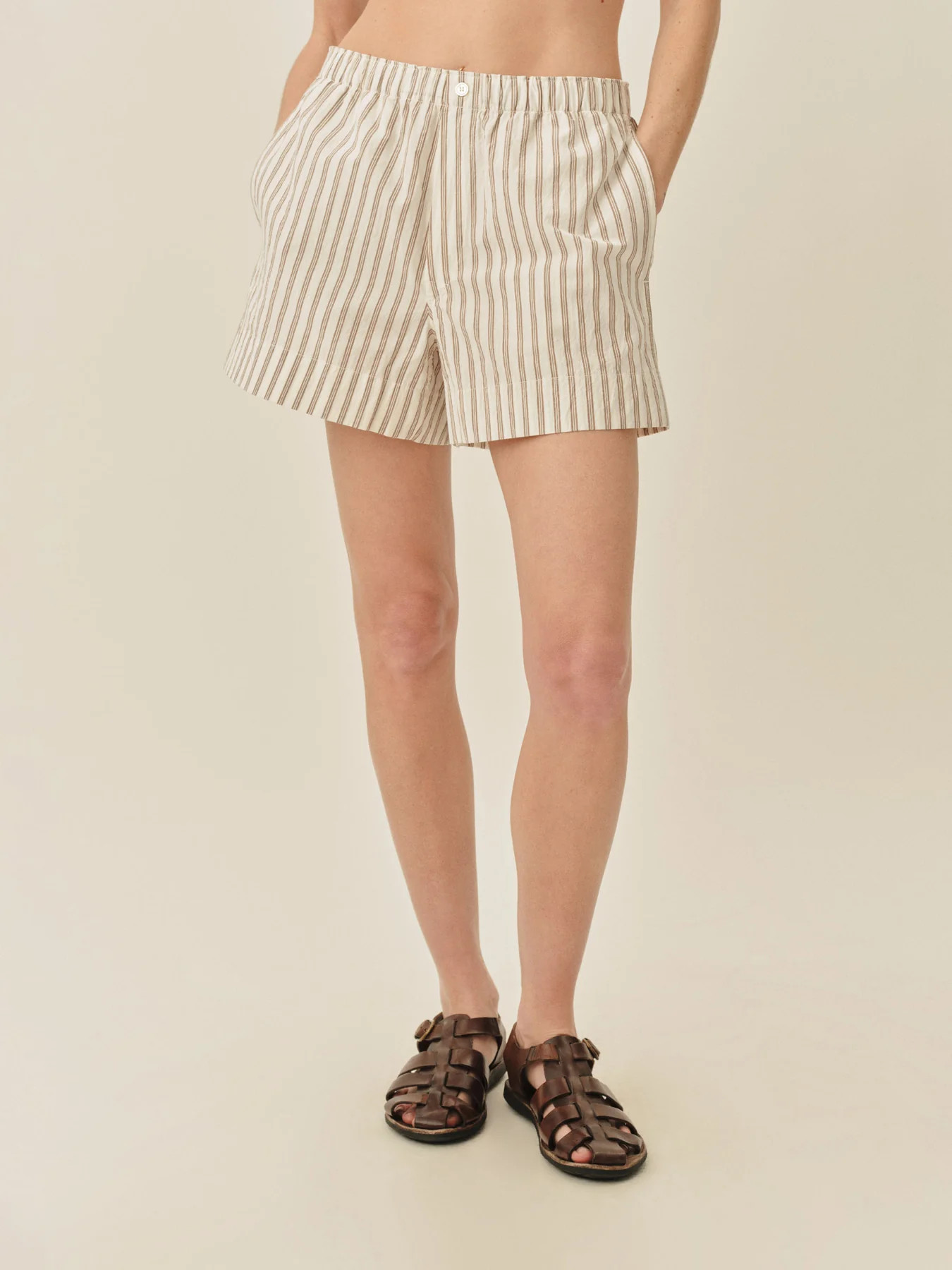 Natural / Brown Reef Stripe Mainstay Cotton Boxer Short - Buck Mason- Modern American Classics | Buck Mason