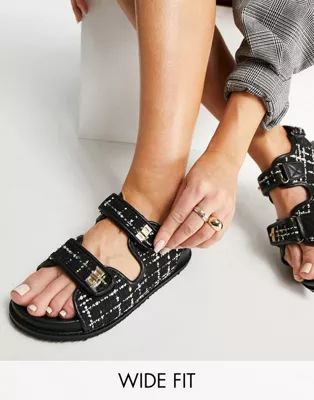 Public Desire Wide Fit Carmen chunky grandad sandals in black boucle | ASOS (Global)
