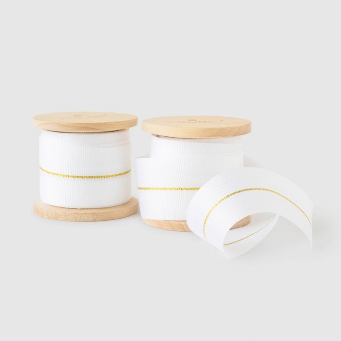 White and Gold Grosgrain Ribbon Set of 2 - Sugar Paper™ | Target