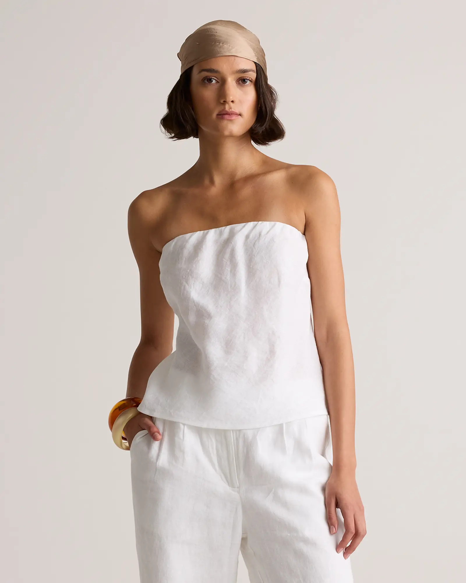 100% European Linen Strapless Top in White | Quince