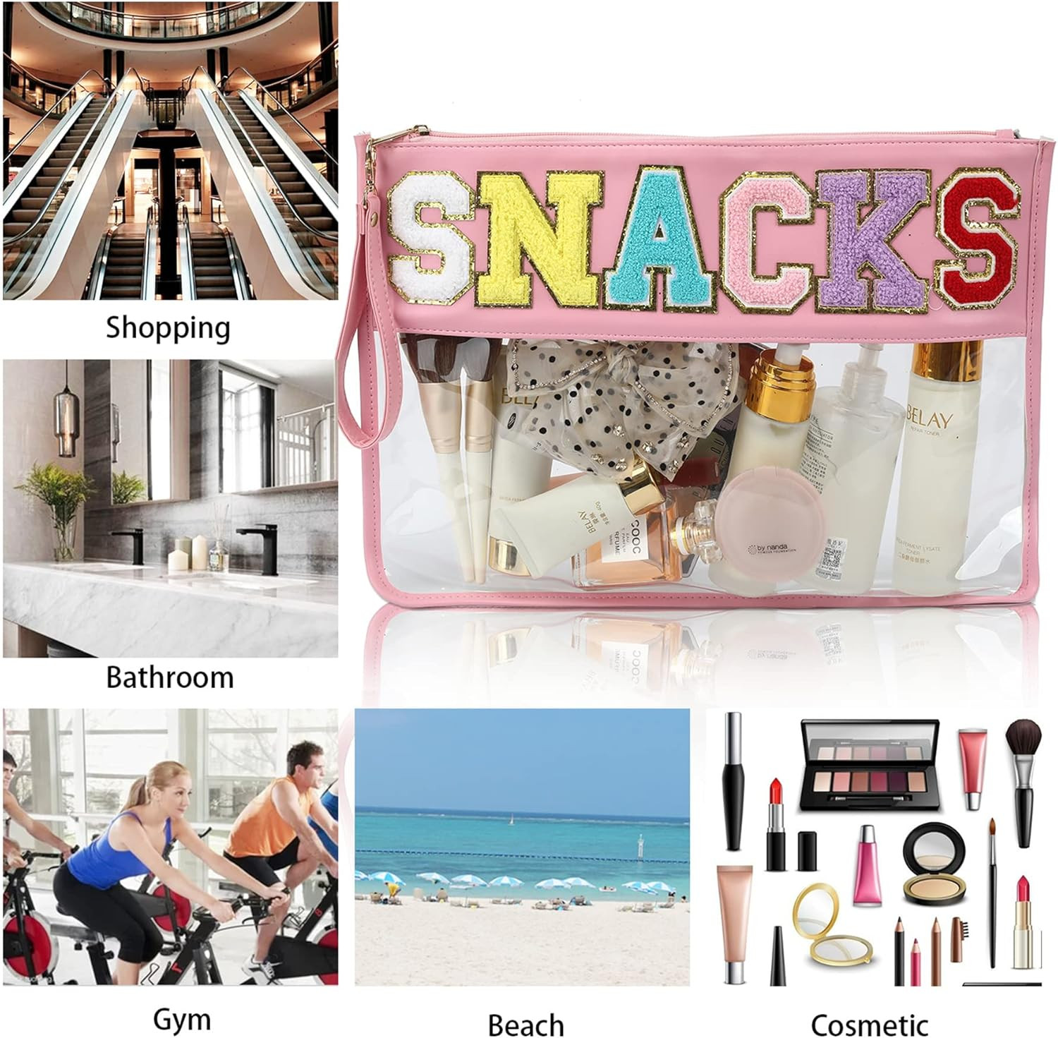 Leziazany Monogram Clear Makeup letter Bag Multi-purpose transparent Travel Stadium letter bags S... | Amazon (US)