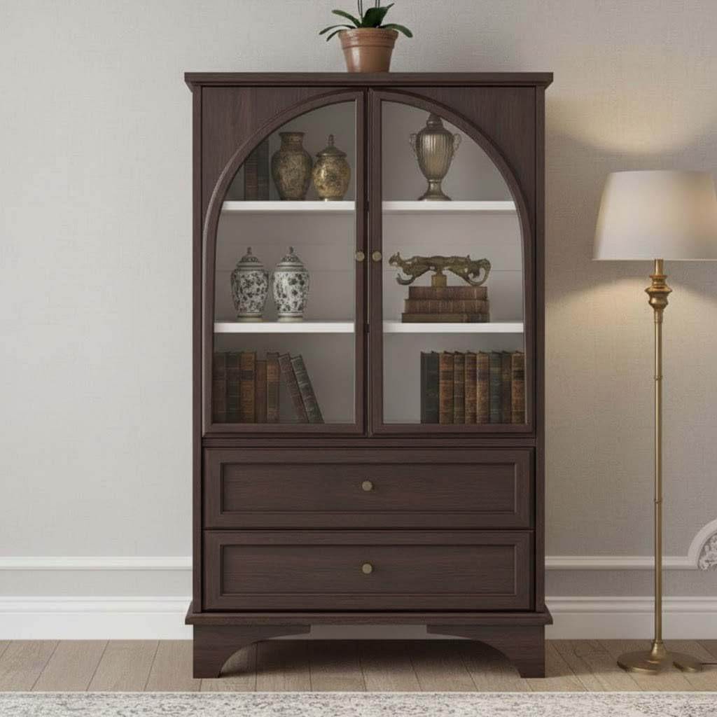 52" Tall Display Cabinet with Glass Doors, Glass Display Case Storage Cabinets with 2 Drawers and... | Amazon (US)