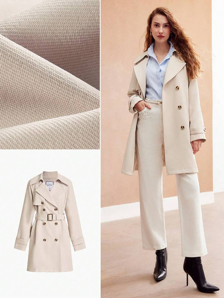 MOTF PREMIUM Dwurzędowy Z Paskiem Trencze | SHEIN