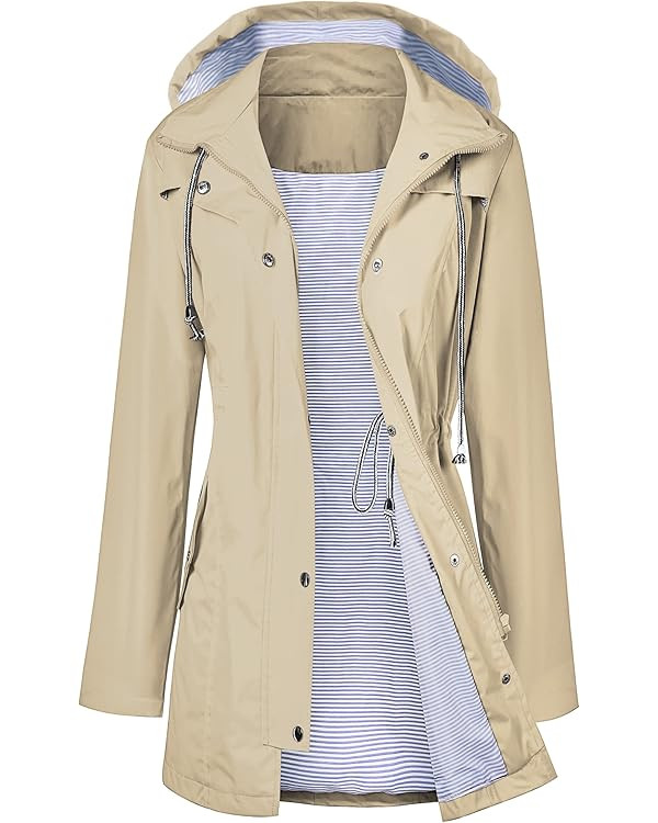 LOMON Raincoat Women Waterproof Long Hooded Trench Coats Lined Windbreaker Travel Jacket S-XXL | Amazon (US)