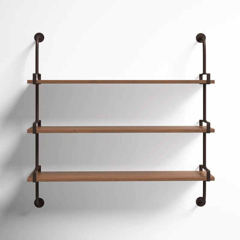 Amie Wood 3 Level Wall Shelf with Black Metal Brackets | Wayfair North America