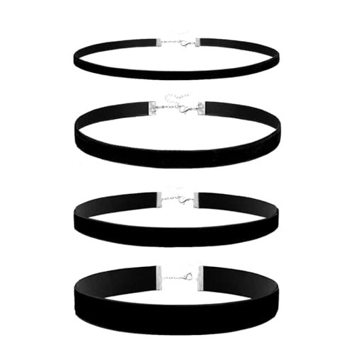 yfstyle 4pcs Black Choker Necklaces for Woman Adjustable Layered Black Velvet Choker Collar Simple Gothic Velvet Chokers for Cosplay Birthday Halloween Jewelry Gifts-4Pcs | Amazon (US)