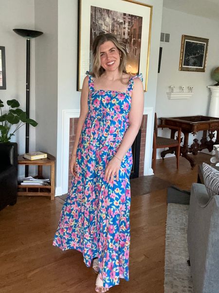 Loving this spring maxi dress! This would be perfect as a shower dress or even a wedding guest option. Wearing a S and loving the elastic stretchy waistband for comfort! 

#LTKwedding #LTKunder100 #LTKSeasonal