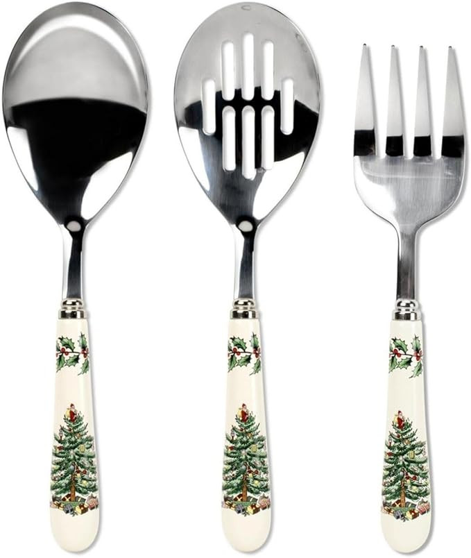 Spode Christmas Tree 3-Piece Stainless Steel Cutlery Set - Porcelain Handle Flatware with Meat Fo... | Amazon (US)