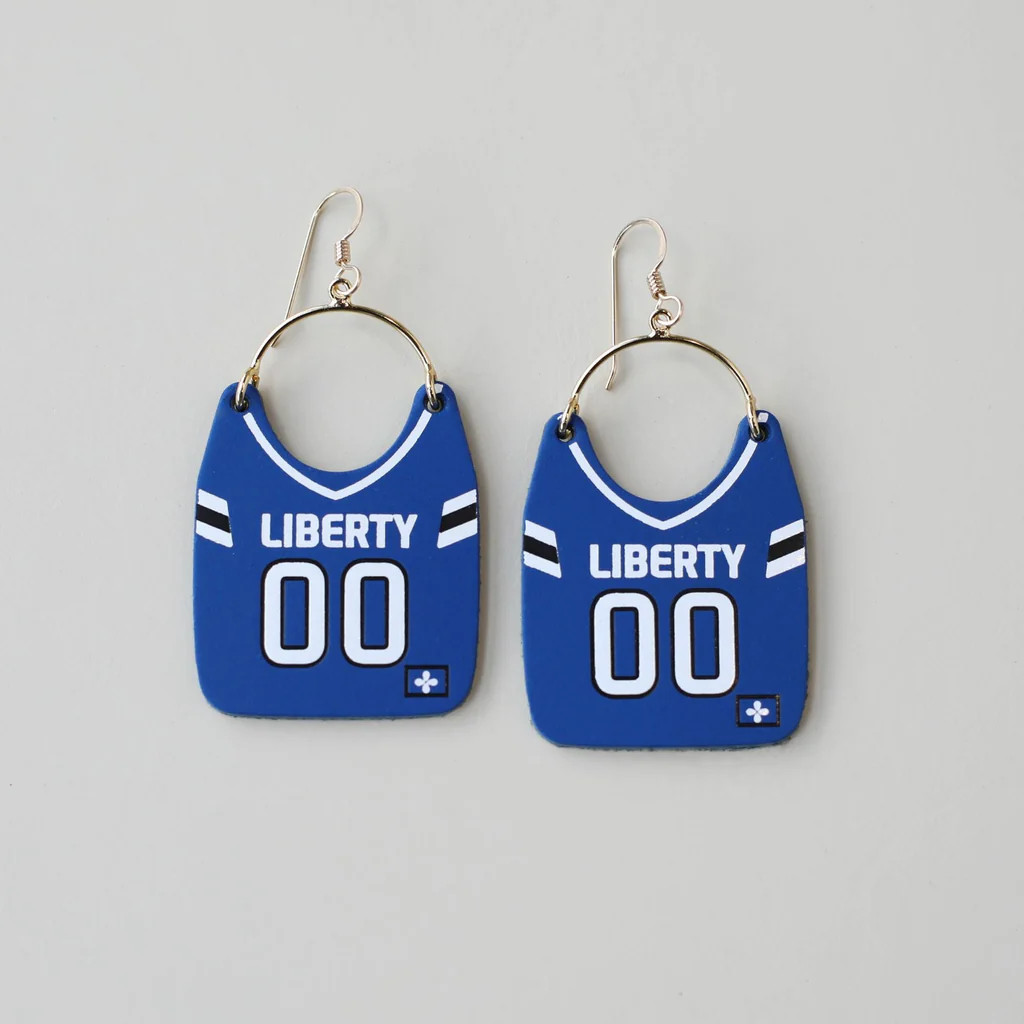 Blue Liberty High School Football Jersey Earrings | Nickel and Suede