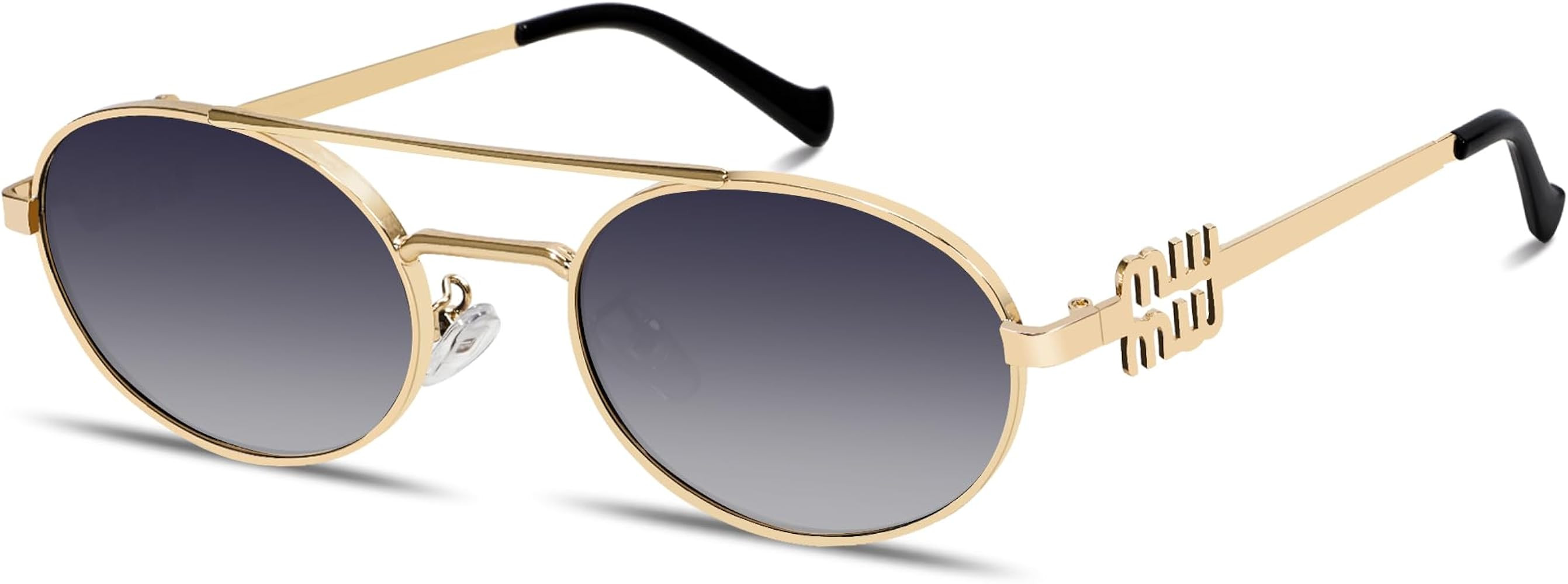 Retro Oval 90s Metal Sunglasses for Women, 2025 Trendy Chic Narrow Gold Sun Glasses Fashion Sunni... | Amazon (US)