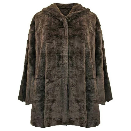 Brown Faux Fur Plush Swing Jacket With Hood | Walmart (US)
