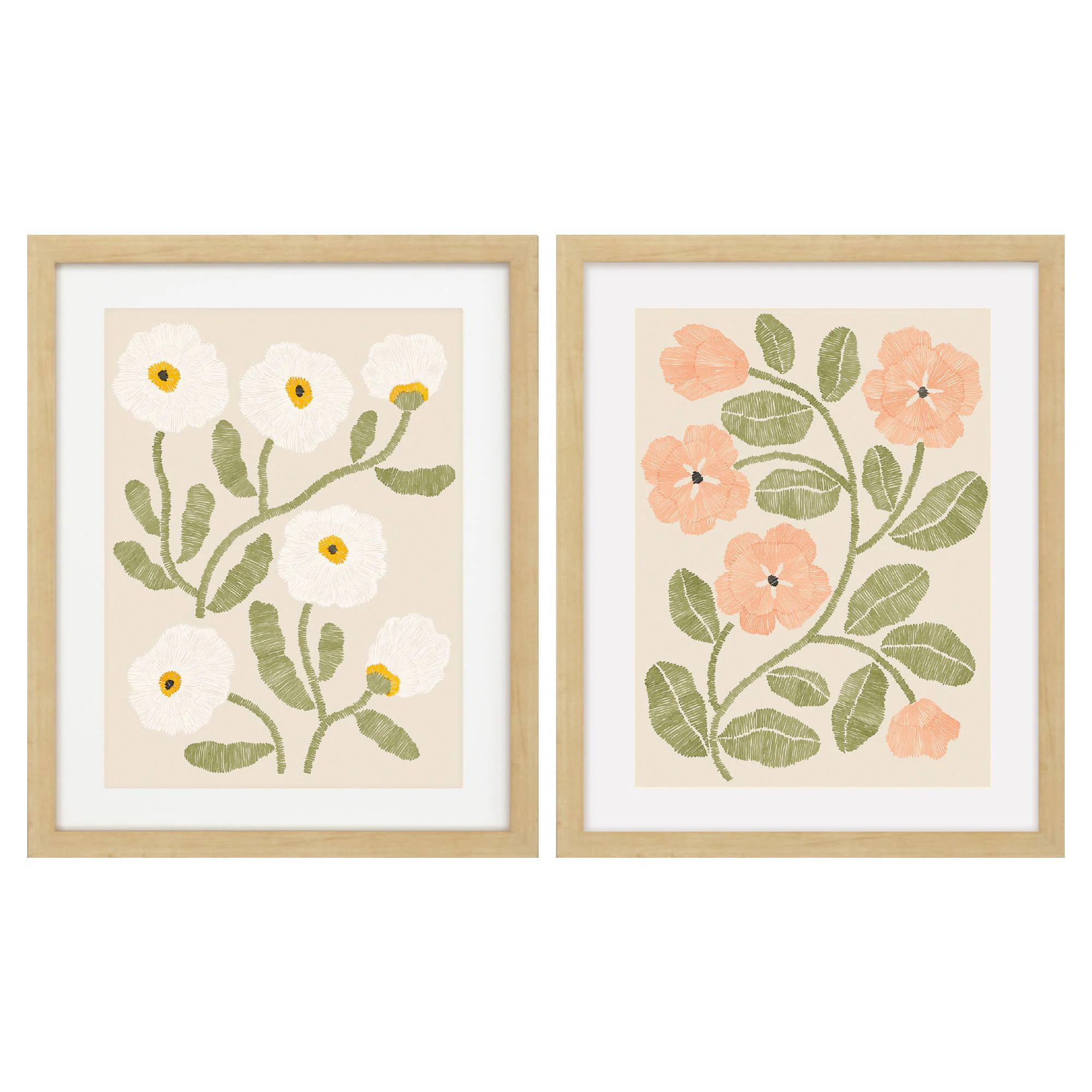 Red Barrel Studio® Embroidery Florals B Framed On Print 2 Pieces Print | Wayfair | Wayfair North America