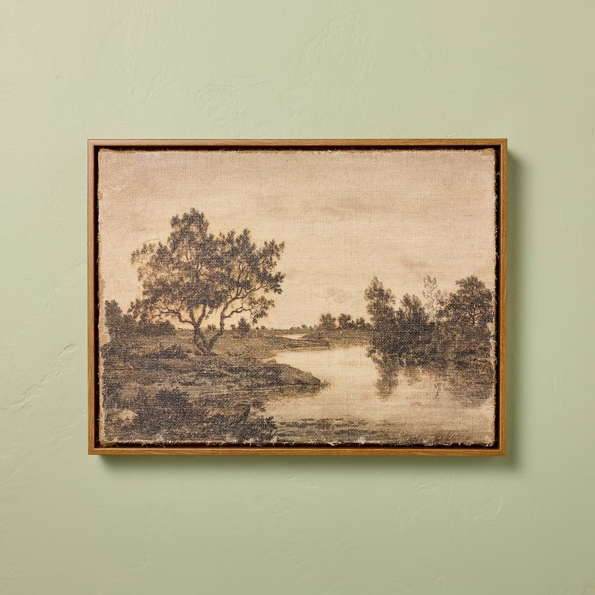 12"x16" Horizontal Landscape Lake Burlap Framed Wall Art - Hearth & Hand™ with Magnolia | Target