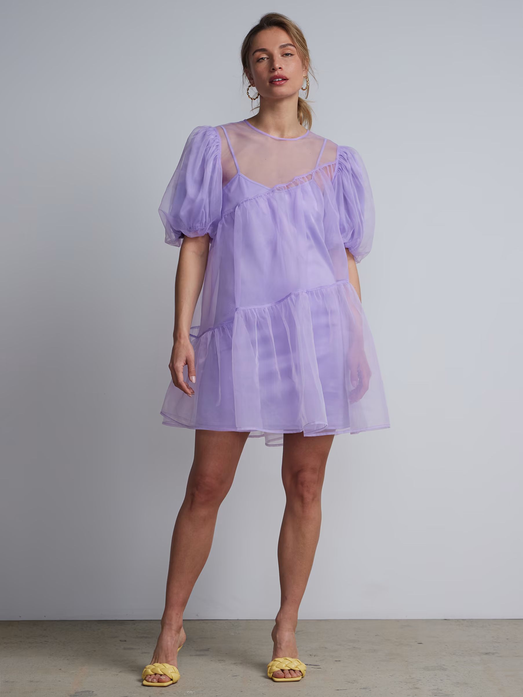 Organza Puff-Sleeve Bubble Dress | New York & Company