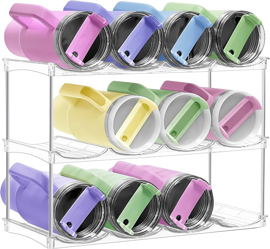 Stackable Water Bottle Organizer & Holder for Cabinet - Clear Acrylic Tumbler Storage Rack for St... | Amazon (US)