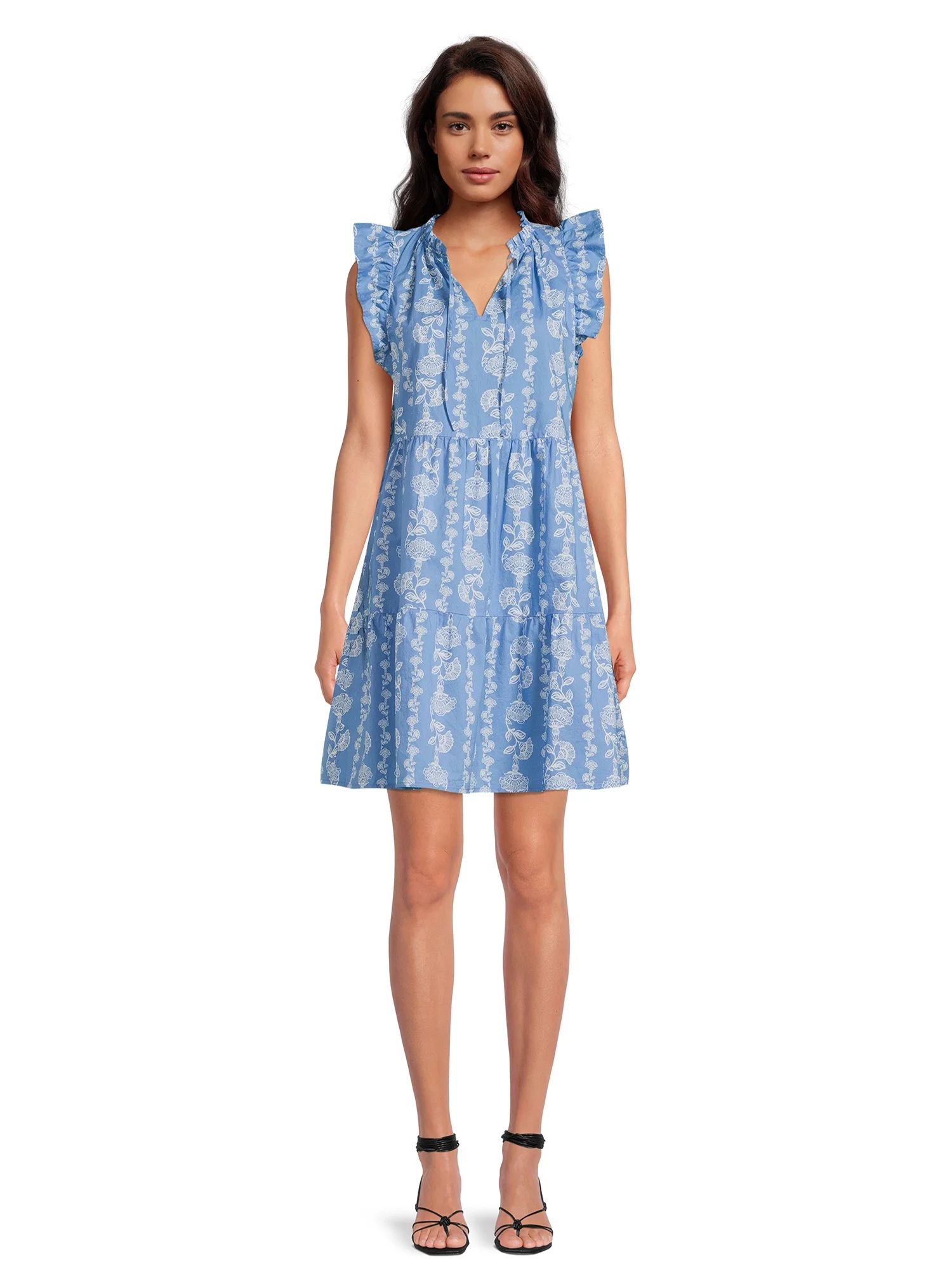 Time and Tru Women's Tiered Cotton Poplin Dress | Walmart (US)