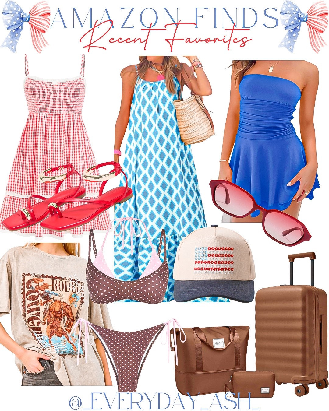 Amazon // recent favorites ✨✨

Red gingham dress, Fourth of July, blue dress, maxi dress, luggage, bikini, graphic tee, trucker hat, swimsuit, summer fashion

#LTKootd #LTKTravel #LTKSwim