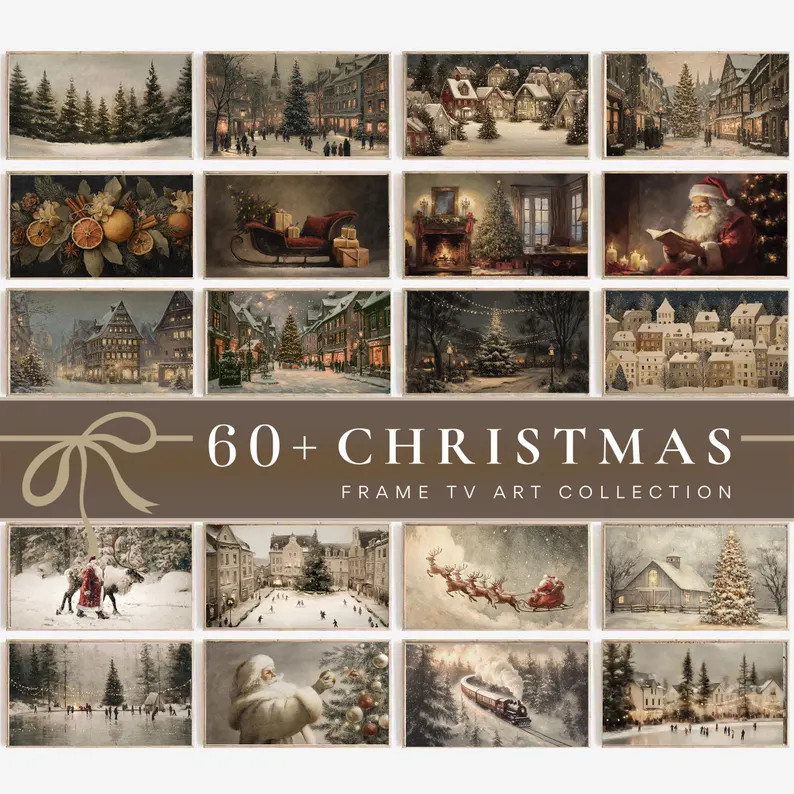 Vintage Christmas Frame TV Art Set: Neutral Holiday Digital Download TS89 - Etsy | Etsy (US)