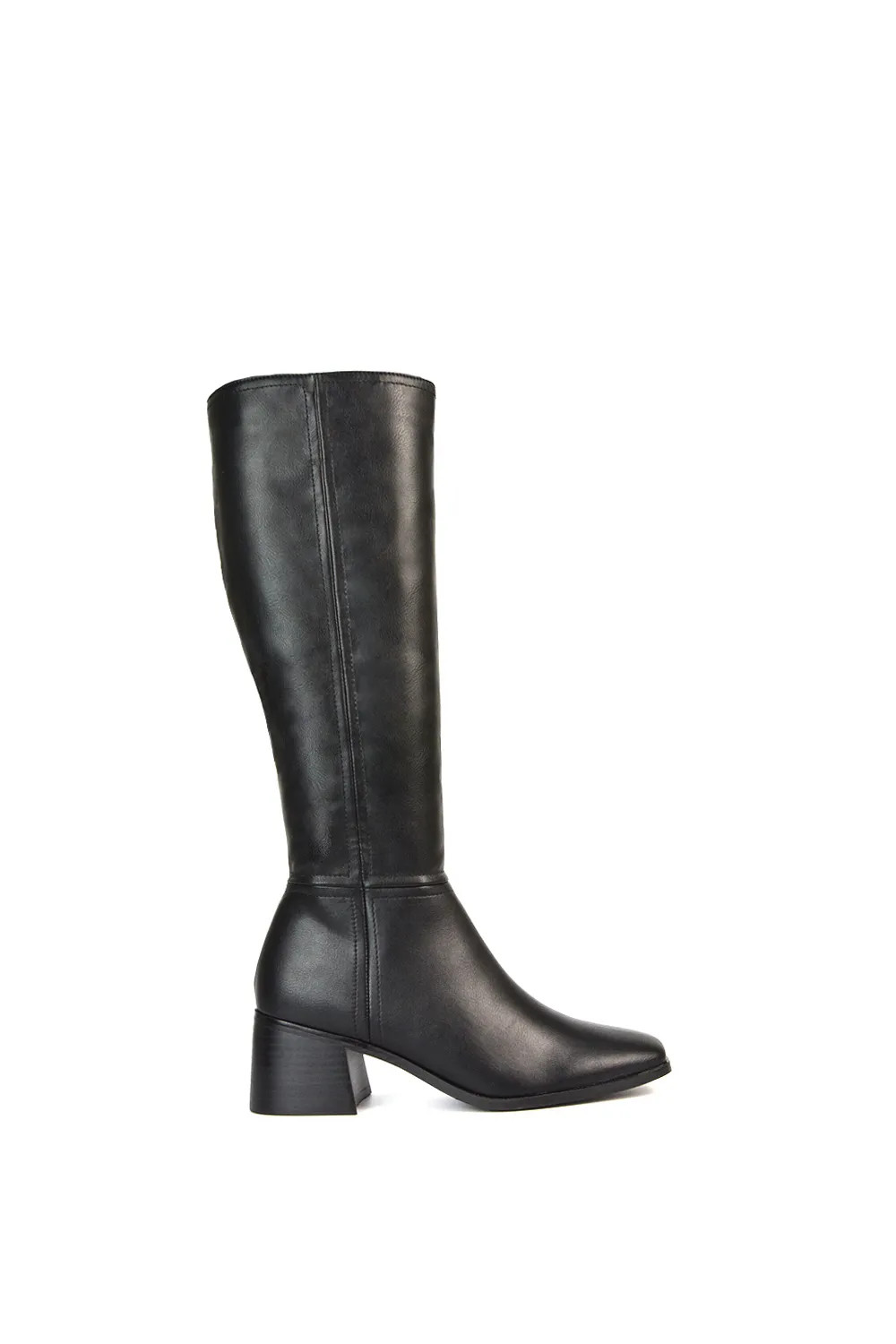 Boots | 'Ruby' Square Toe Zip Up Knee High Calf Boots With Low Heel | XY London | Debenhams UK