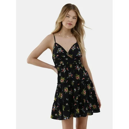 No Boundaries Surplice Tiered Dress, Women’s | Walmart (US)