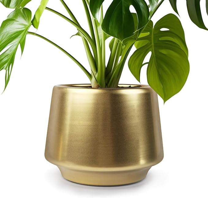Gold Indoor Plant Pot 7 Inch Large Ceramic Planter With Drainage Hole - Modern Brass Flower Pot C... | Amazon (CA)