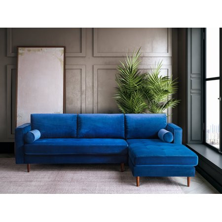 Modern Blue Velvet Mid Century Retro Sectional Sofa 101 Wide Large Couch for Living Room Right Facin | Walmart (US)