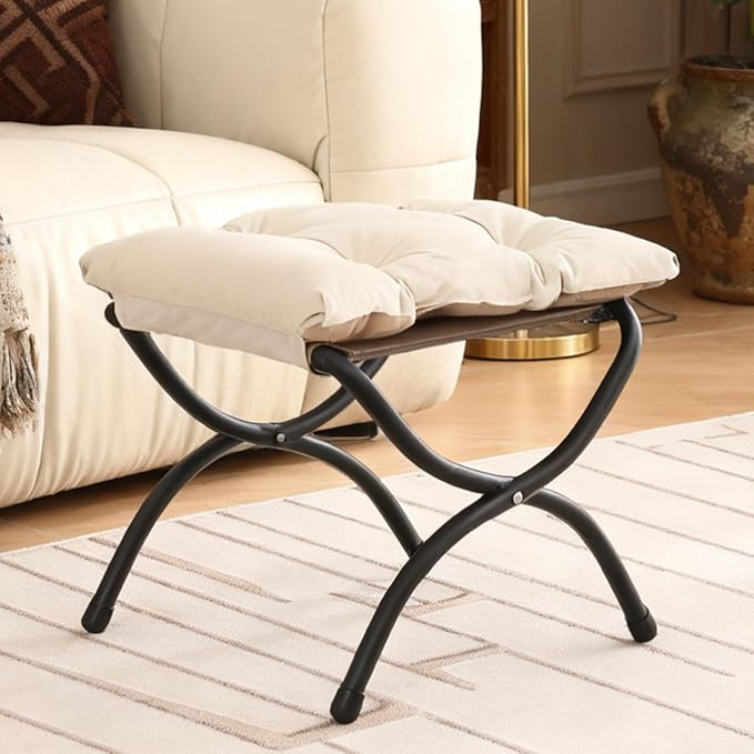 Welnow Folding Foot Stool, Upholstered Small Accent Ottoman with Detachable Thick Cotton Cushion ... | Amazon (US)