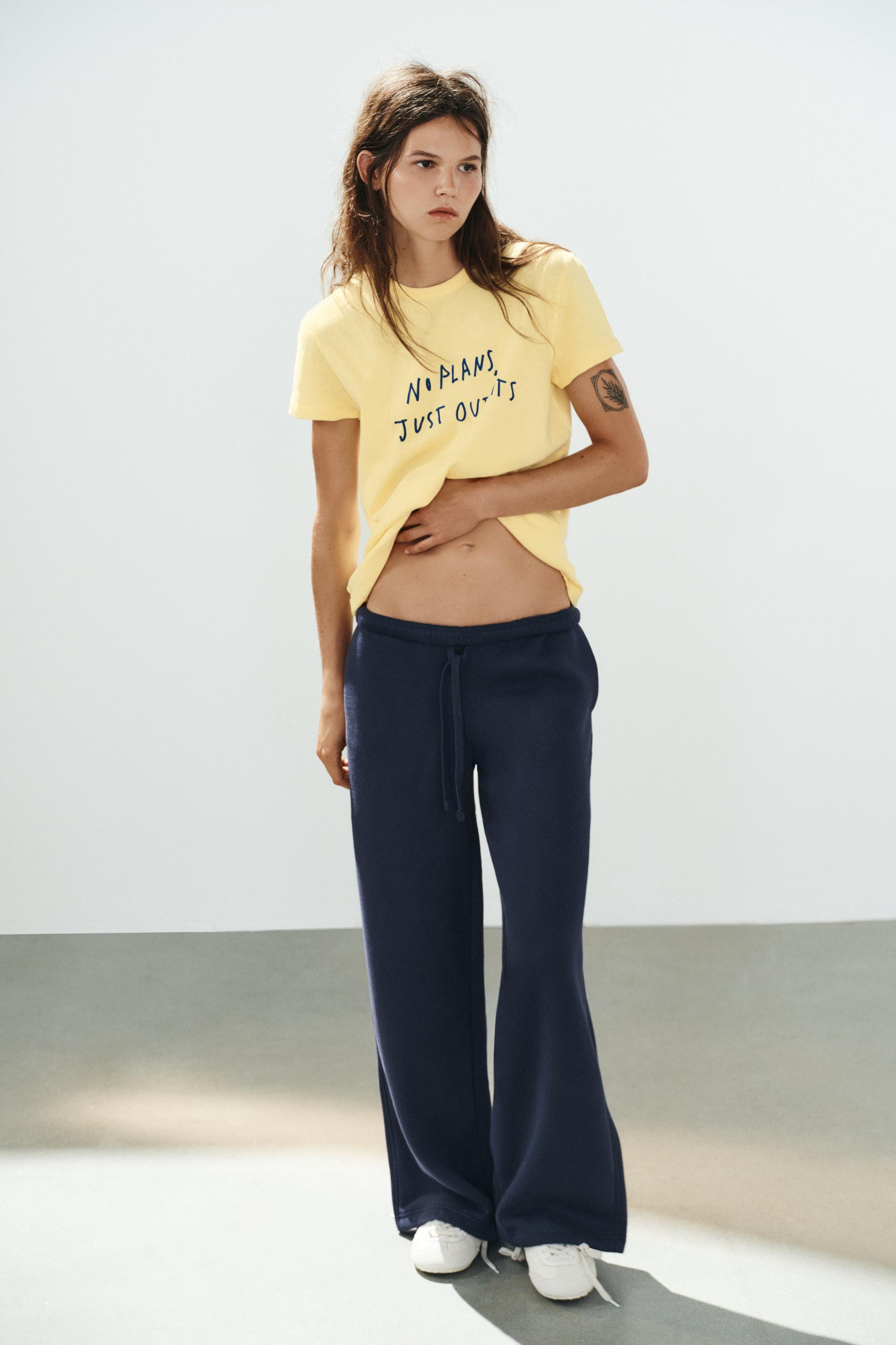 Zara - Yellow Slogan T-Shirt - Yellow - M - Woman | Zara UK
