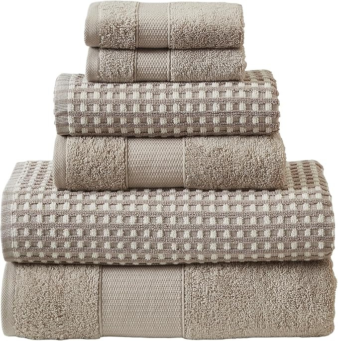 Modern Threads 6-Piece 100% Combed Cotton Yarn Dyed Cobblestone Jacquard Towel Set Flax | Amazon (US)
