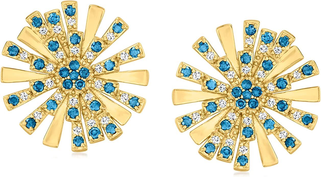 Ross-Simons 0.75 ct. t.w. Blue and White Diamond Flower Earrings in 18kt Gold Over Sterling | Amazon (US)