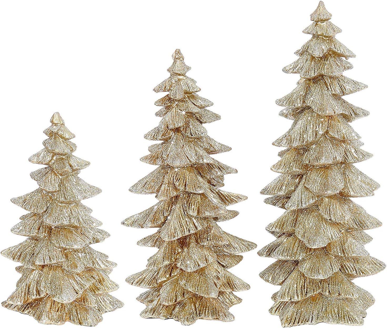 Raz Set of 3 Champagne Gold Glittered Christmas Trees- 6.5 inches to 9.5 inches Tall | Amazon (US)