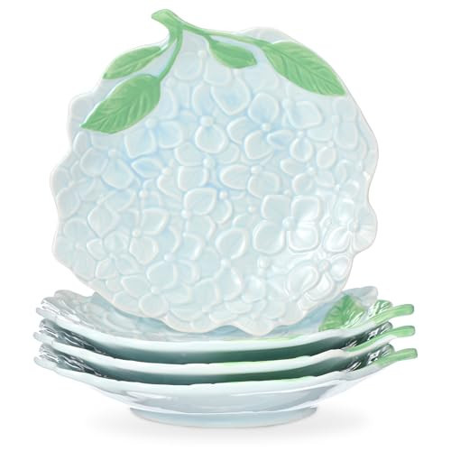 Jinei 8 Inch Hydrangea Ceramic Plates Set of 4, Blue Floral Dinner Plates for Salad Dessert Appetizer, Decorative Dishes for Home Kitchen Spring Summer Baby Shower Birthday Party Tableware Gifts | Amazon (US)